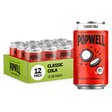 Popwell Classic Cola Caffeinated Better-For-You Prebiotic Soda, with 6g Fiber, 1g Sugar, Vitamins and Immunity Support, 12 fl oz Cans (pack of 12)