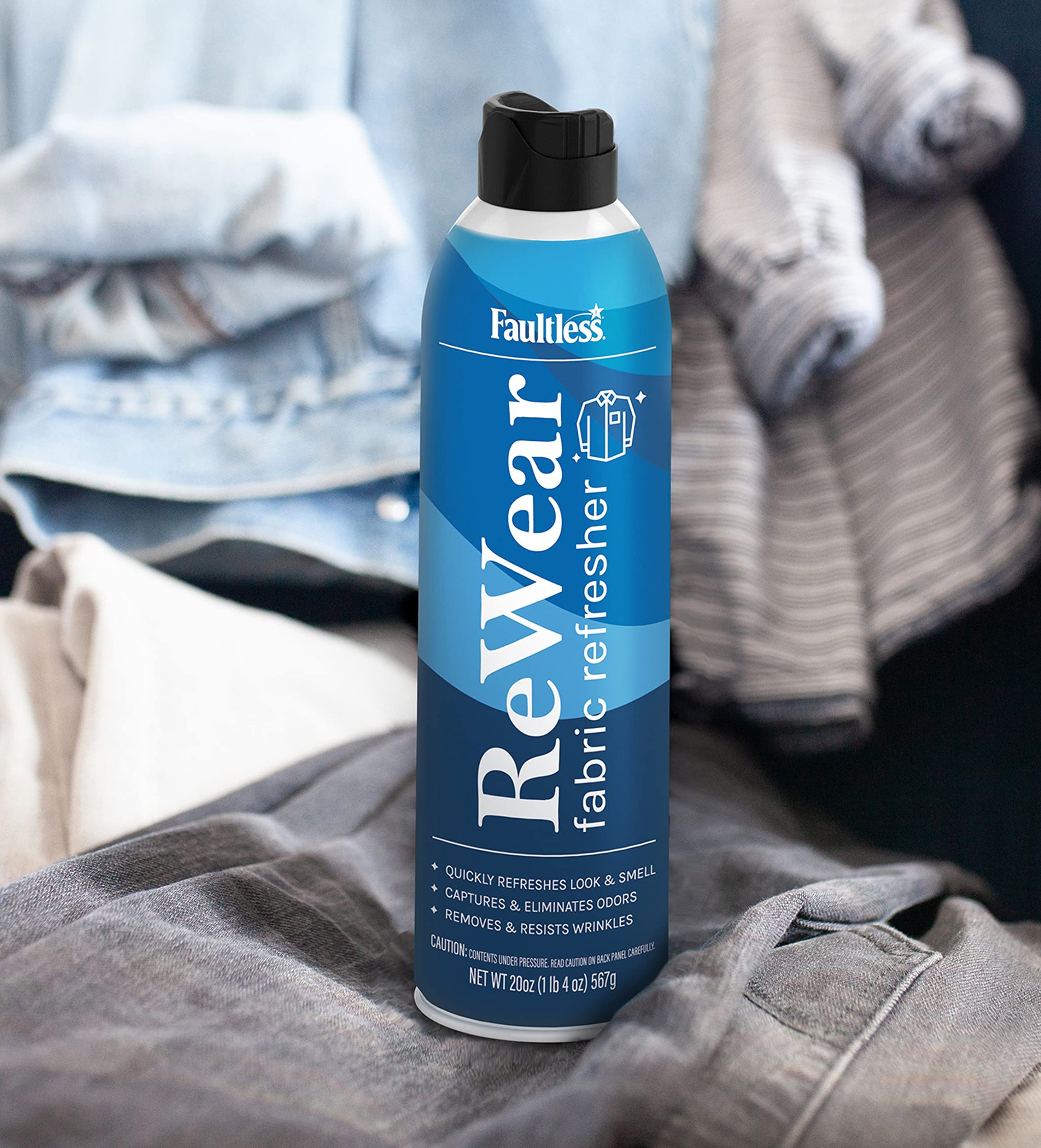Faultless ReWear Dry Wash Spray for Clothing - Wrinkle Remover, Fabric Refresher Spray, Captures Odors - Like Dry Shampoo for Clothes: Fresh Look