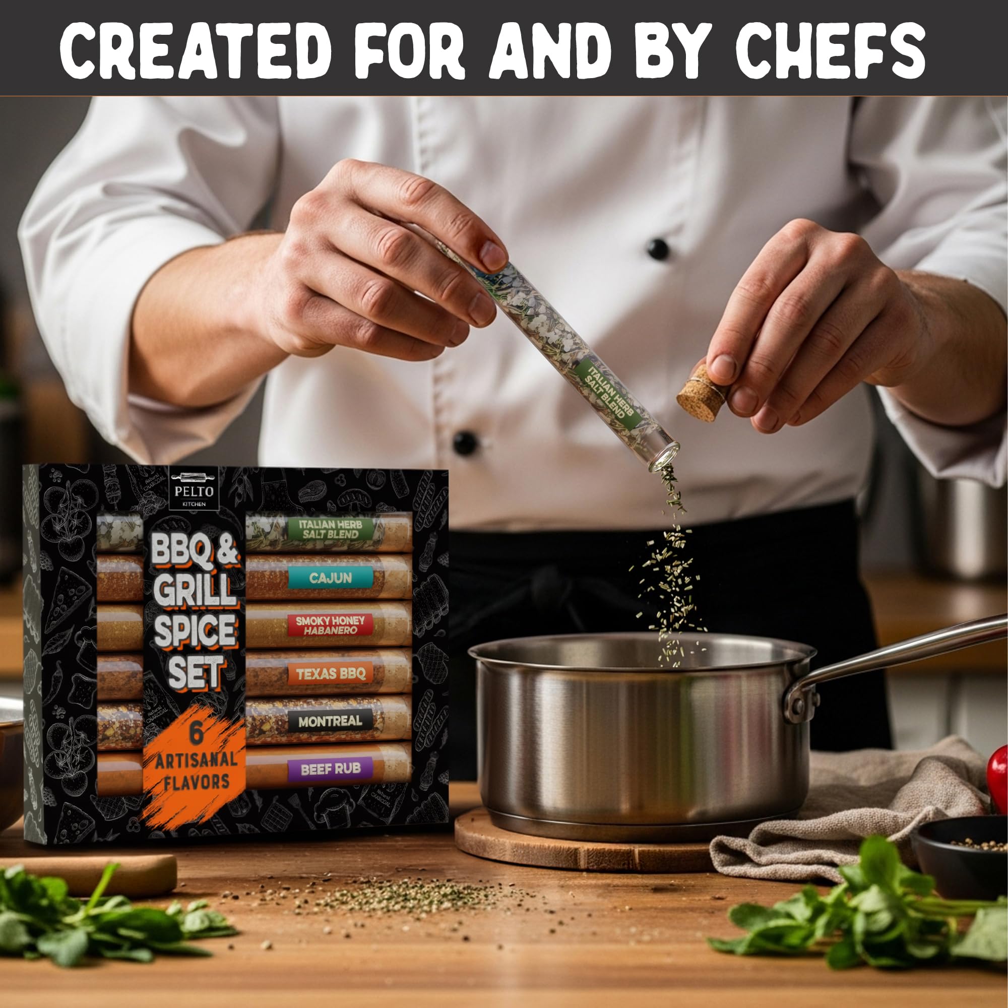 BBQ & Grill Spice Set - 6 Spice Blend Flavors in Tubes in a Gift Box, For Smoking, Seasosonig, Griling, Christmas Stocking Stuffers for Men Who Cook