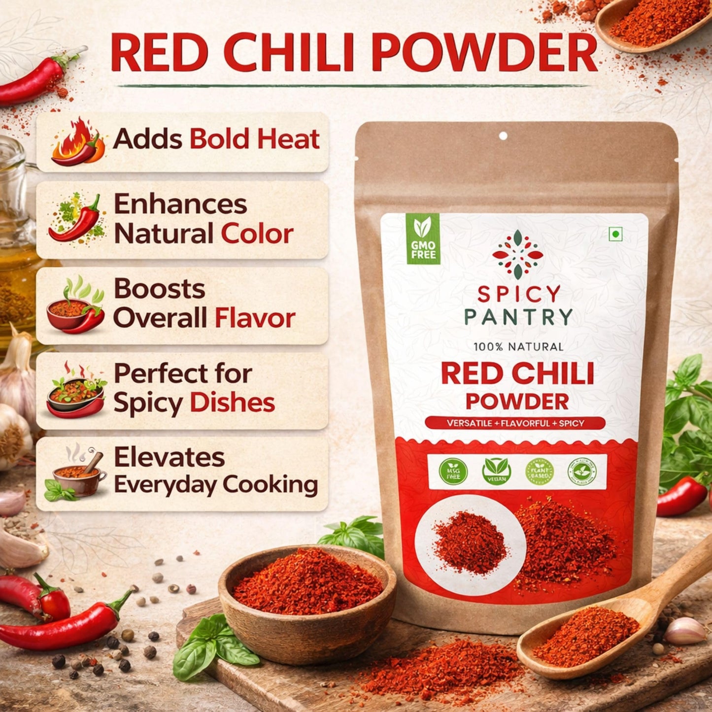 SPICY PANTRY Red Chili Powder 4 oz - Non-GMO, Gluten Friendly Spice for Curries, Soups, Stews, Table Seasoning, Marinades & Rubs - Bold Flavor