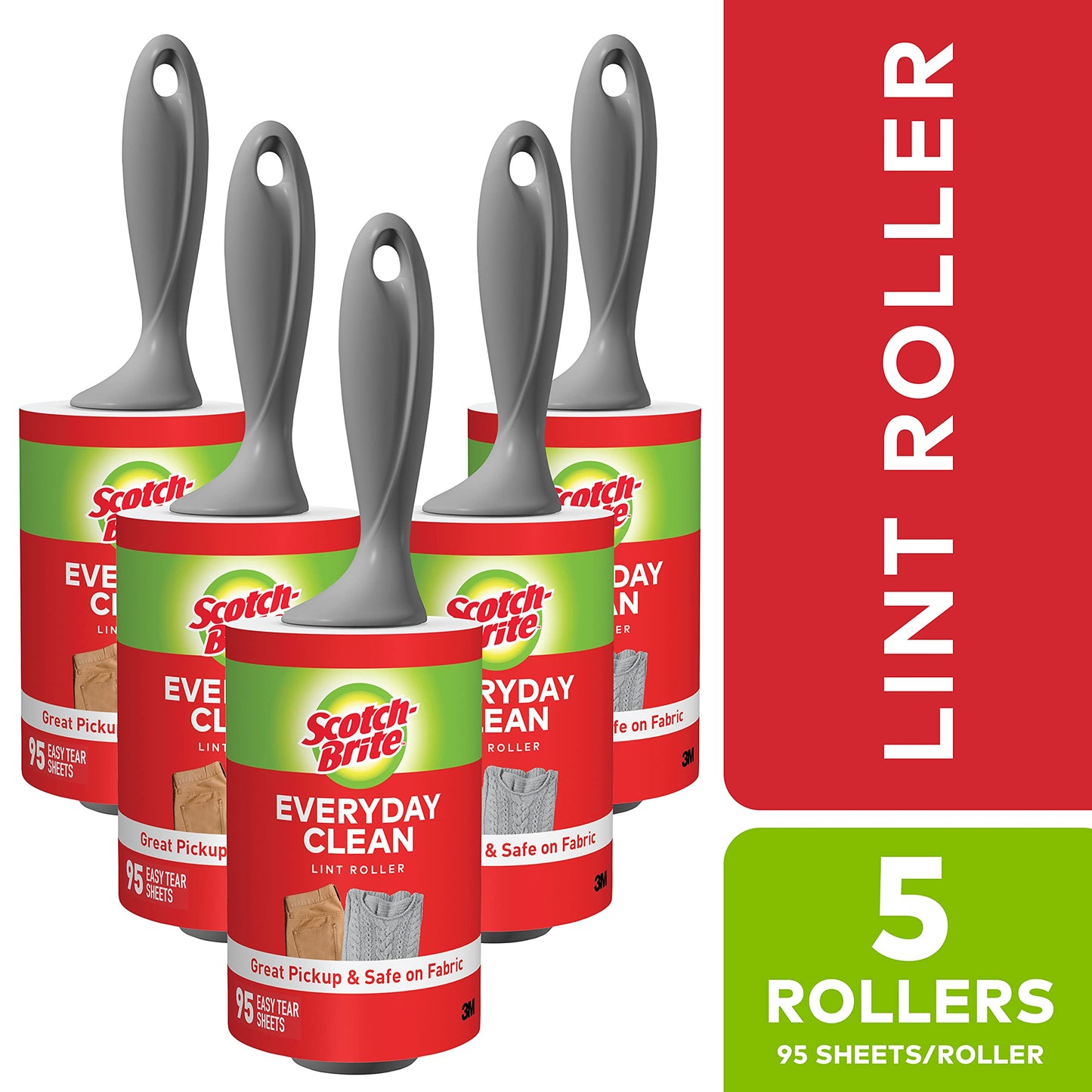 Scotch-Brite Lint Roller Value Pack, Works Great On Pet Hair, 5 Rollers, 95 Sheets Per Roller, 475 Sheets Total