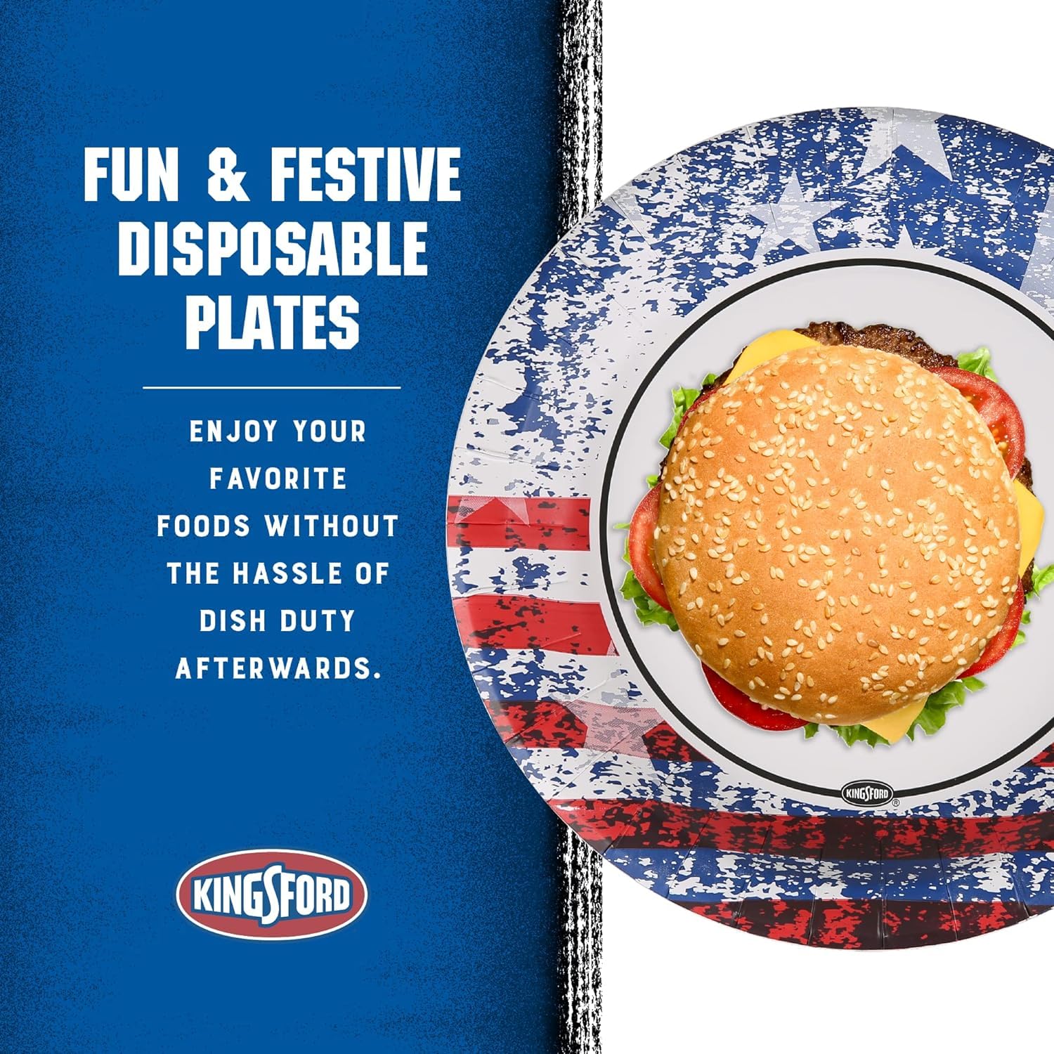 Kingsford Heavy Duty Paper Plates, Patriotic American Flag Disposable Dinner Plates for BBQ Parties, Tailgates, and Outdoor Cookouts, Durable Party