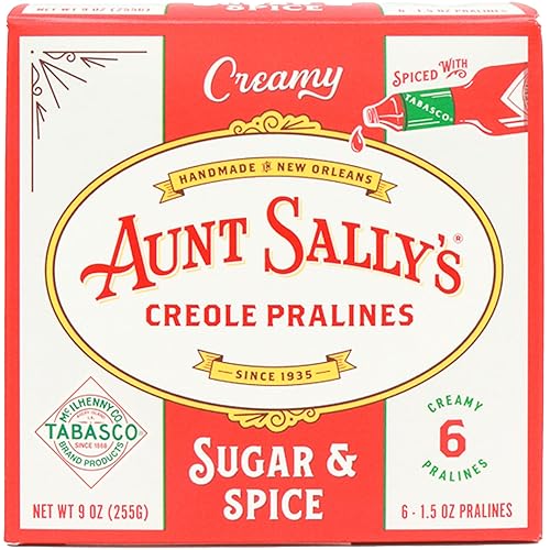 Aunt Sally's Pralines x Tabasco- Sugar and Spice Pralines- 6 count box- New Orleans Most Famous Praline- Handmade Pecan Candy