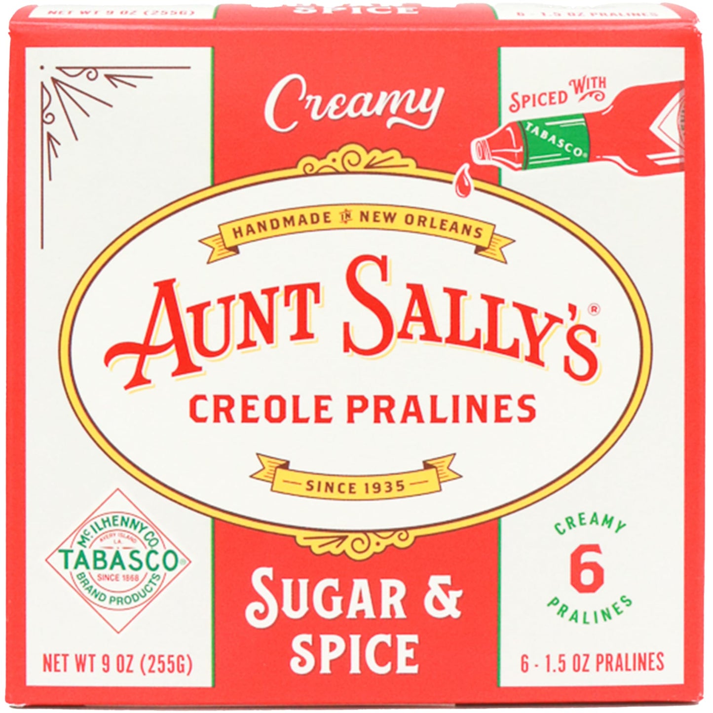 Aunt Sally's Pralines x Tabasco- Sugar and Spice Pralines- 6 count box- New Orleans Most Famous Praline- Handmade Pecan Candy