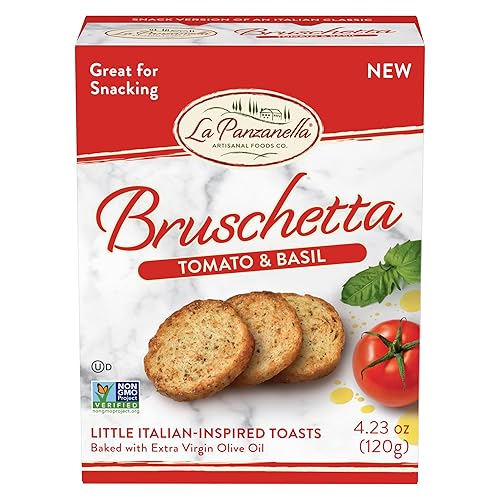 La Panzanella Tomato and Basil Bruschetta Crackers - Italian-inspired Toasts, Made with Non-GMO Project Verified Ingredients, For Soups, Dips, Spreads