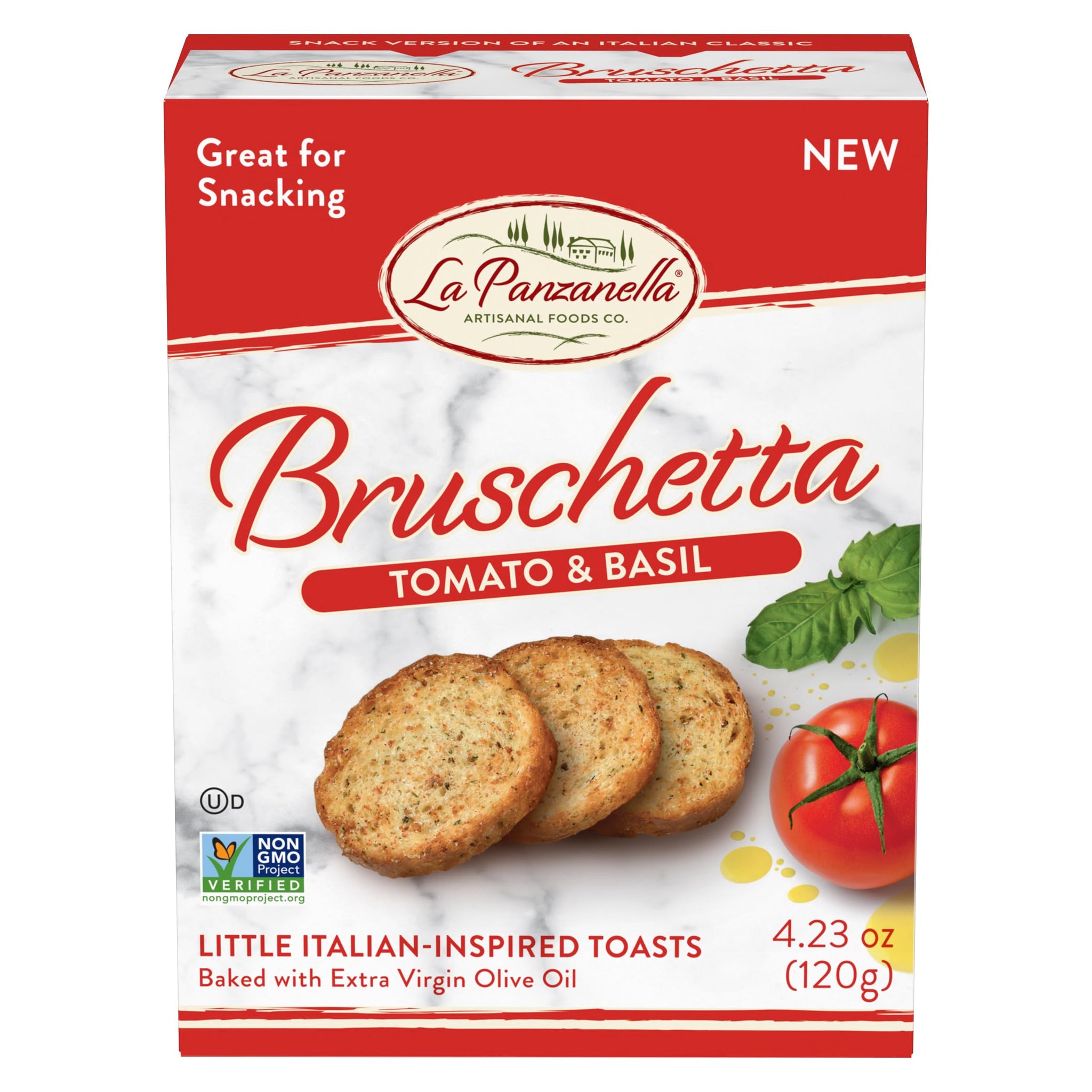 La Panzanella Tomato and Basil Bruschetta Crackers - Italian-inspired Toasts, Made with Non-GMO Project Verified Ingredients, For Soups, Dips, Spreads