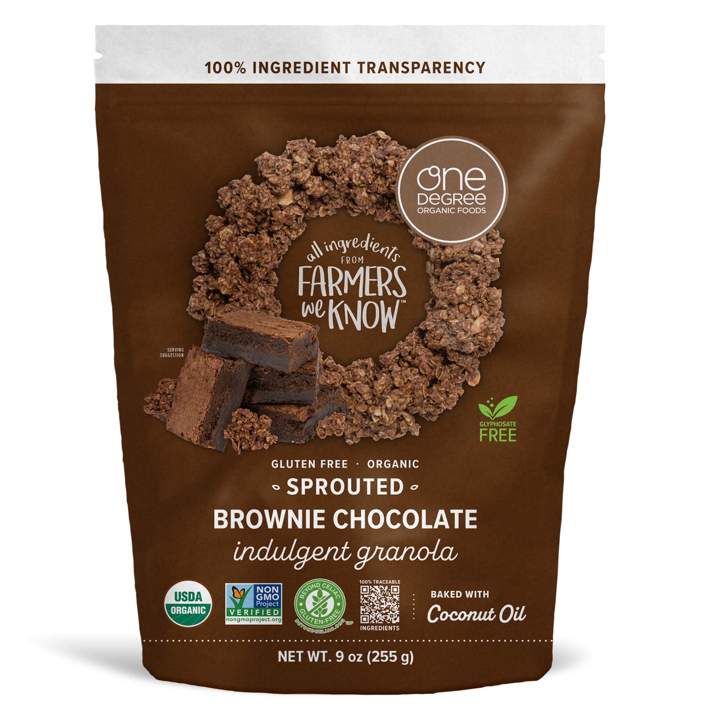 One Degree Organics Gluten Free Sprouted Brownie Chocolate Indulgent Granola, 9 ounce (Pack of 1)