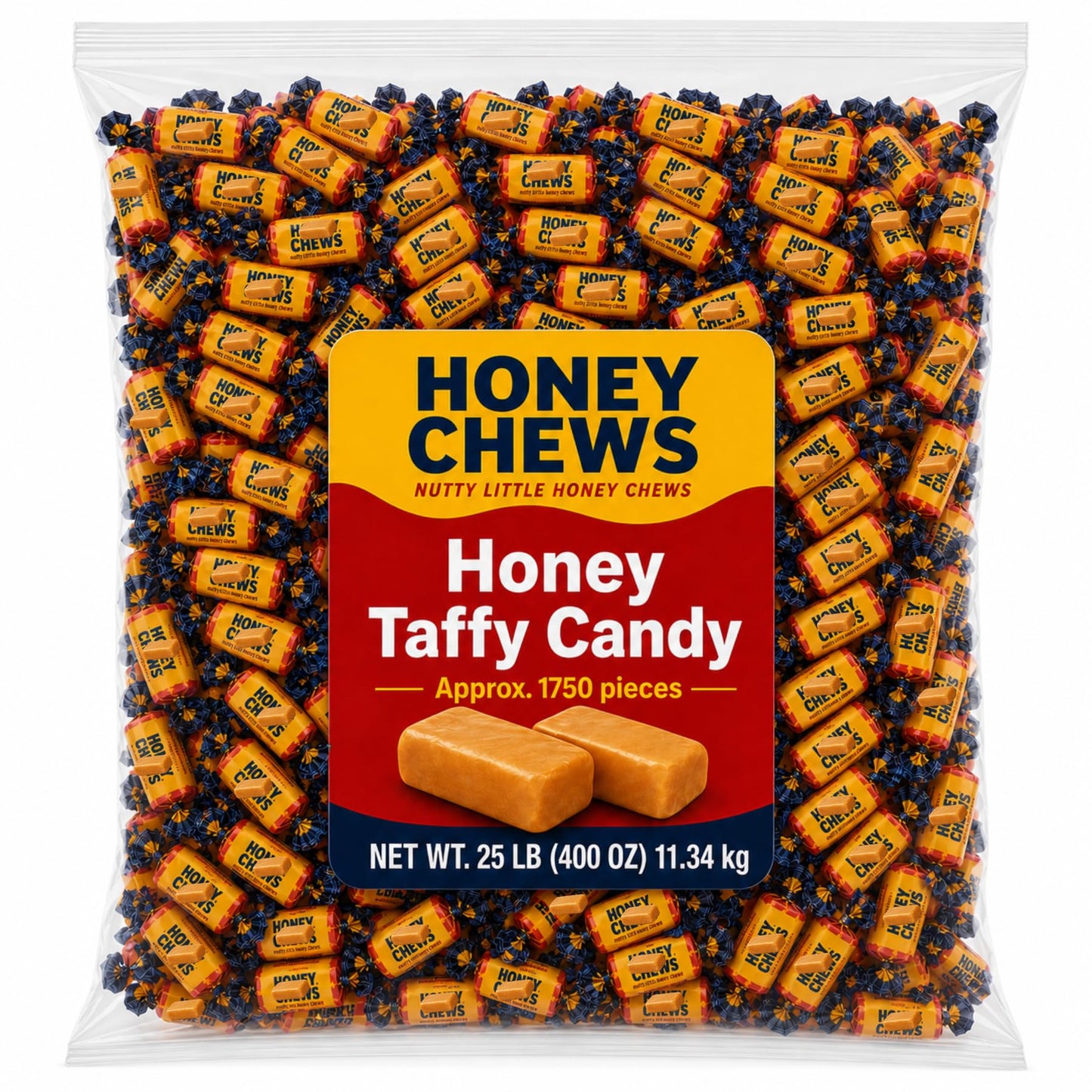 Honey Flavored Chewy Taffy Candy with Crunchy Almond Bits - Classic Old Fashioned Retro Candy Treat - 25 lb (Approx. 1,500 pieces)
