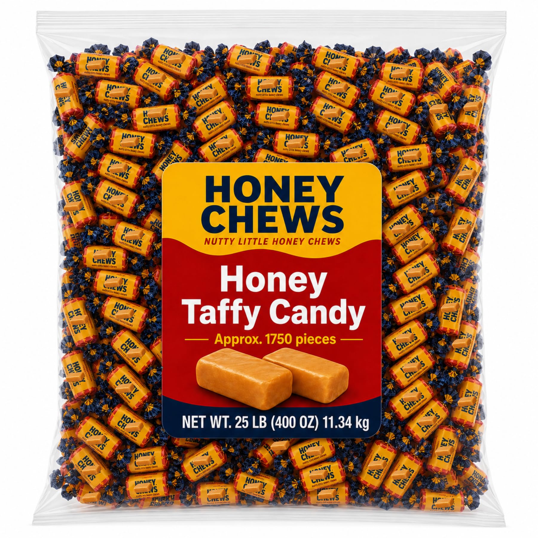 Honey Flavored Chewy Taffy Candy with Crunchy Almond Bits - Classic Old Fashioned Retro Candy Treat - 25 lb (Approx. 1,500 pieces)