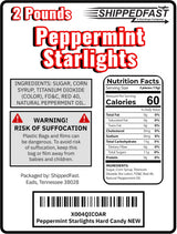 ShippedFast Peppermint Starlights Hard Candies, Real Peppermint Oil Infused Candy Mints, 2 Pound Bag