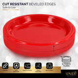Amcrate Disposable Red Plastic Dinner Plates, 10.4 Inches, Strong and Sturdy for Party, Holiday, Picnic, or Travel - Pack of 50