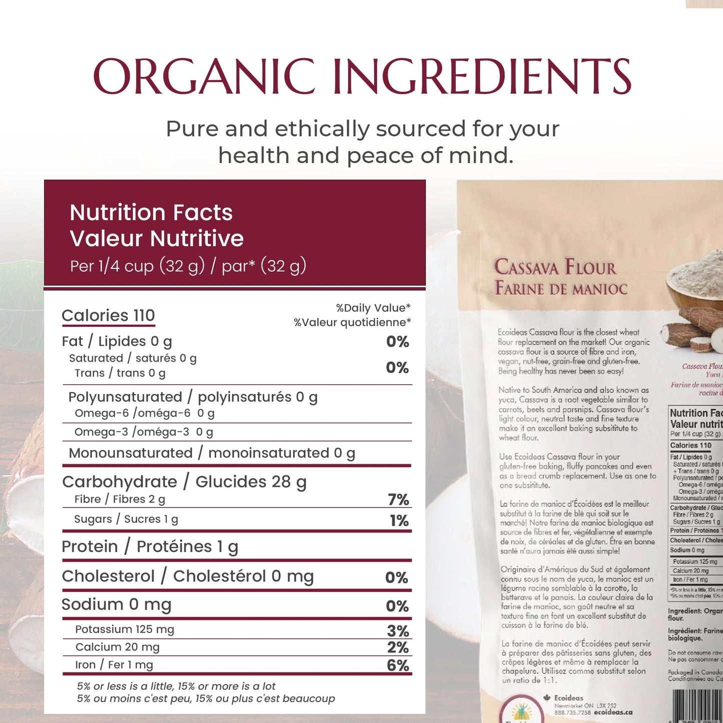 Ecoideas Organic Cassava Flour 500g - Gluten-Free, Grain-Free, Non-GMO - Ideal for Baking and Cooking - High Fiber, Iron-Rich, Perfect for Healthy