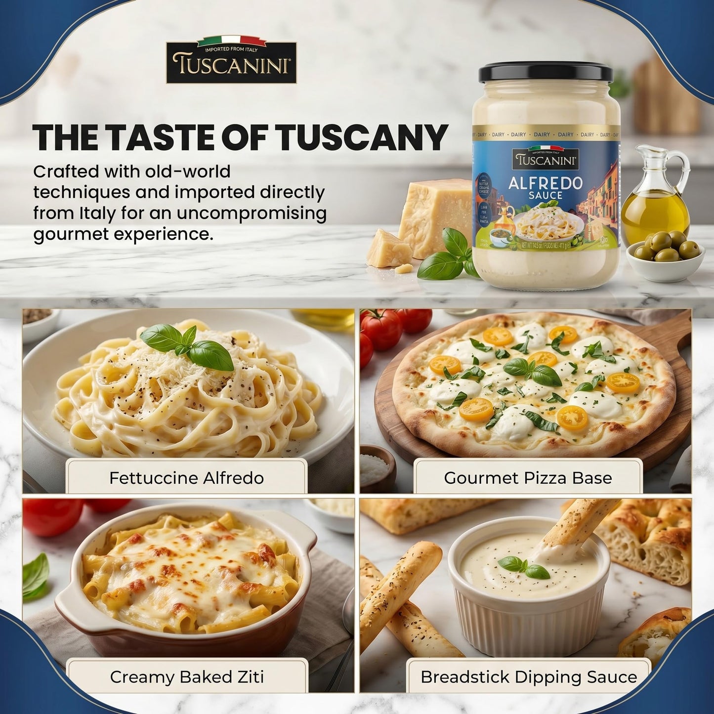 Tuscanini Alfredo Sauce, 14.1 oz | Imported from Italy | Made with Real Butter, Cream & Cheese | Rich Creamy White Pasta Sauce for Fettuccine