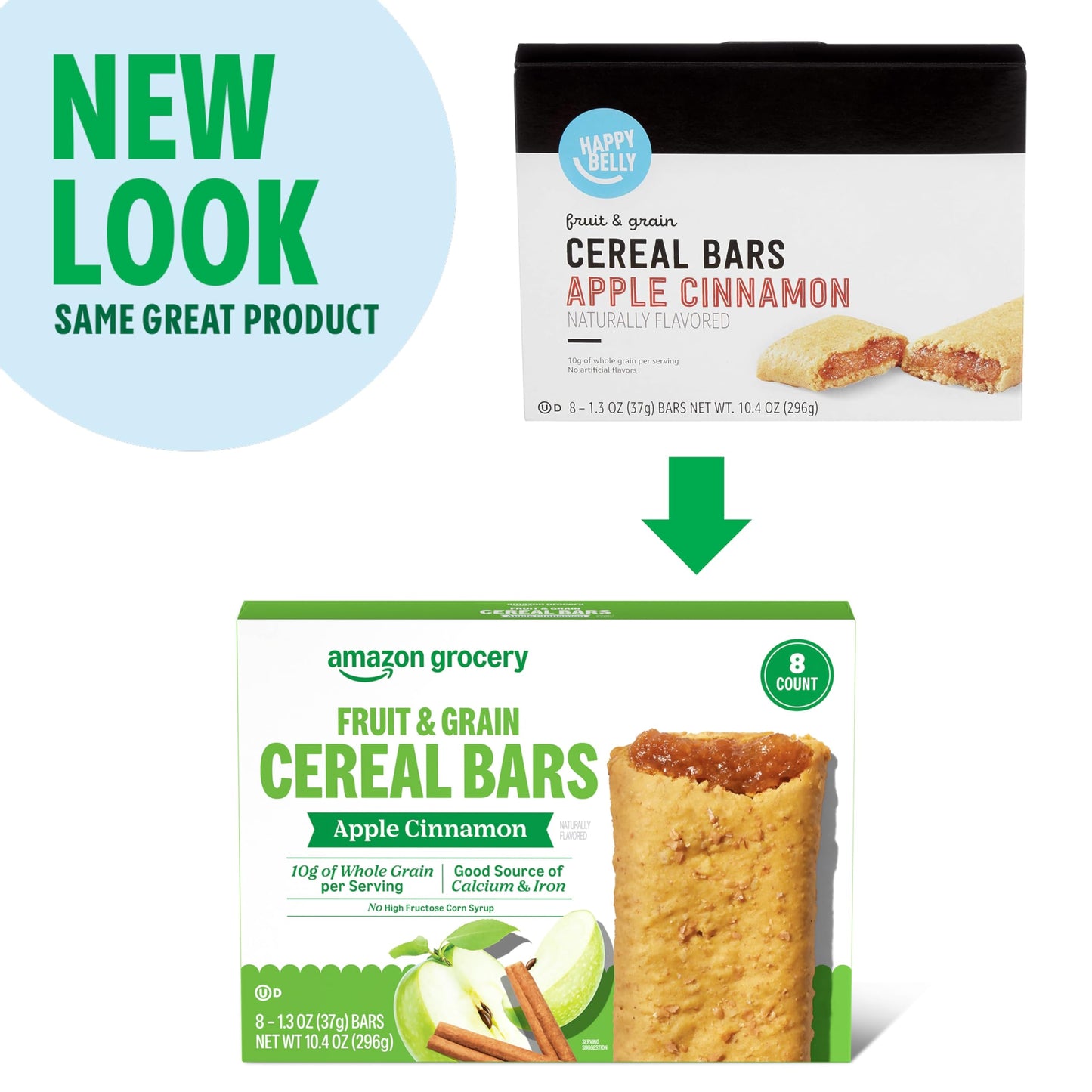 Amazon Grocery, Apple Cinnamon Fruit & Grain Cereal Bars, 1.3 Oz, 8 Ct