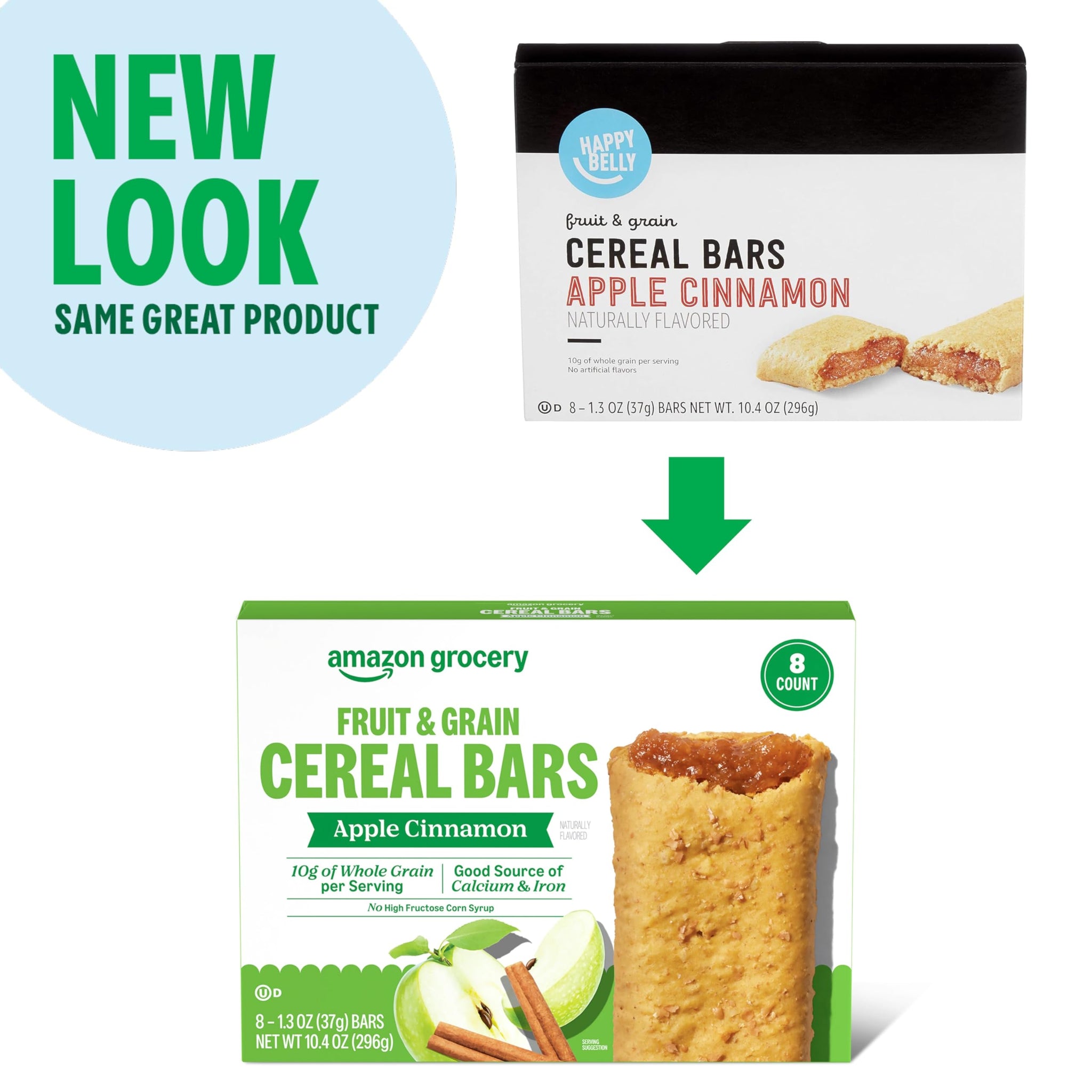 Amazon Grocery, Apple Cinnamon Fruit & Grain Cereal Bars, 1.3 Oz, 8 Ct
