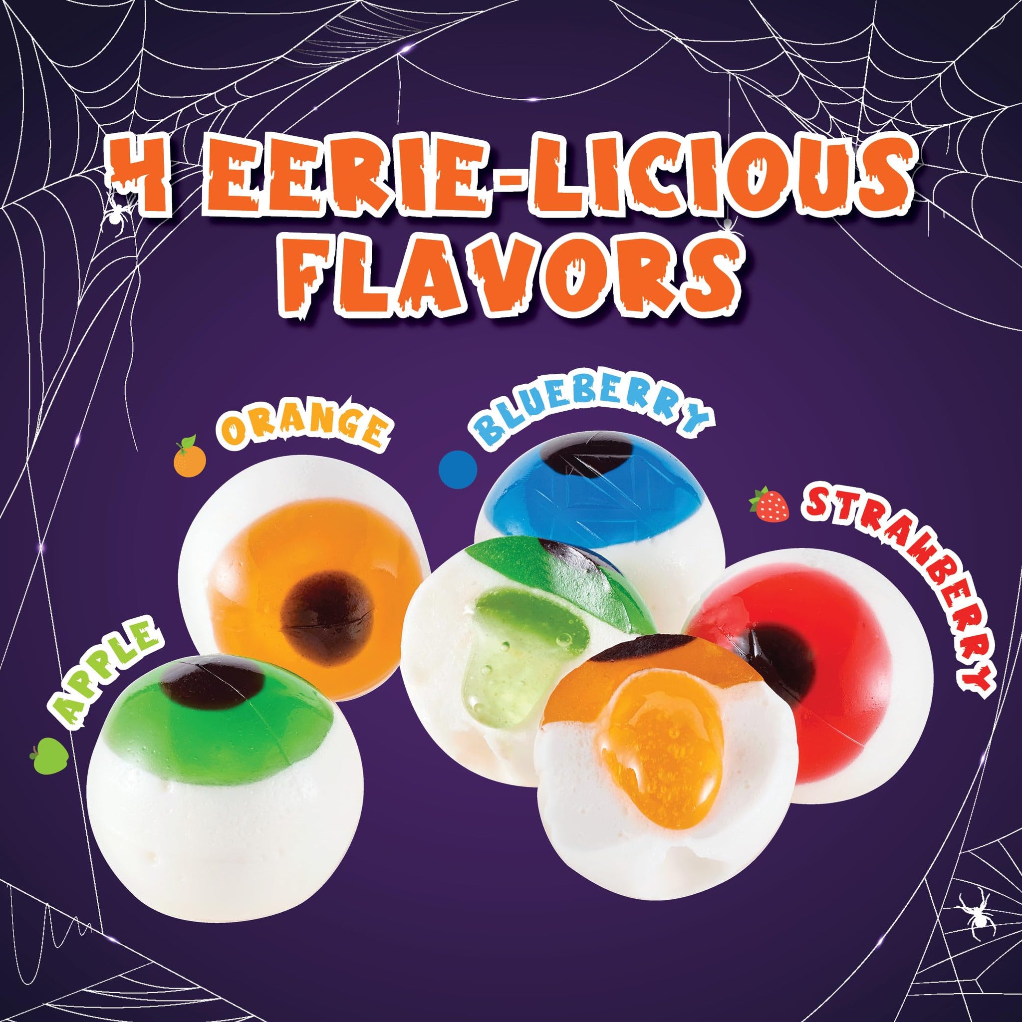 30 Gummy Eyeballs, Spooky Eyeball Candy in 4 Flavors, Soft Gummies with Fruity Jelly Filling, Individually Wrapped, By 4YoreElves (19 oz)