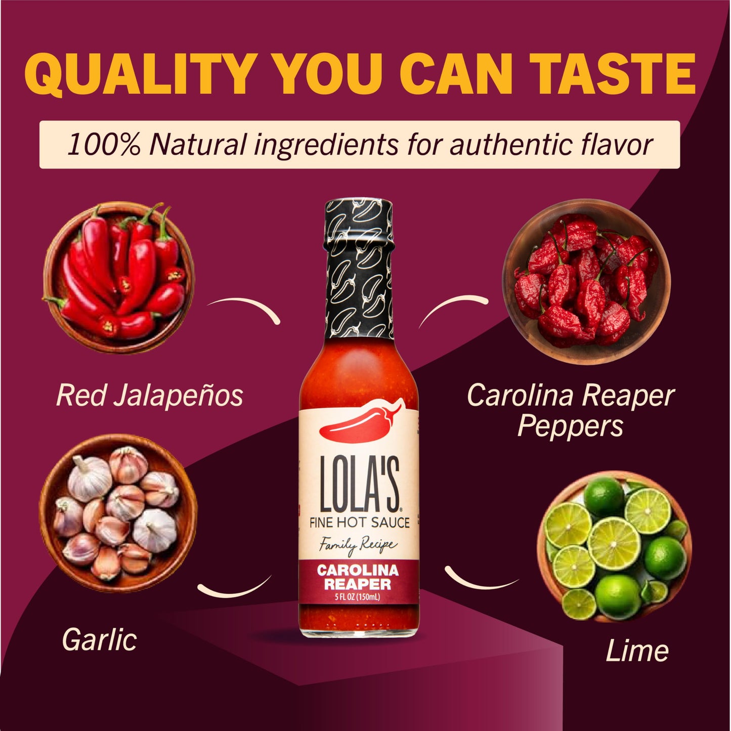 Lola’s Carolina Reaper Hot Sauce | Made with Red Jalapenos & Carolina Reaper Peppers | 0 Calories, 0g Fat, Low Sodium | All-Natural, Keto, Gluten-Free