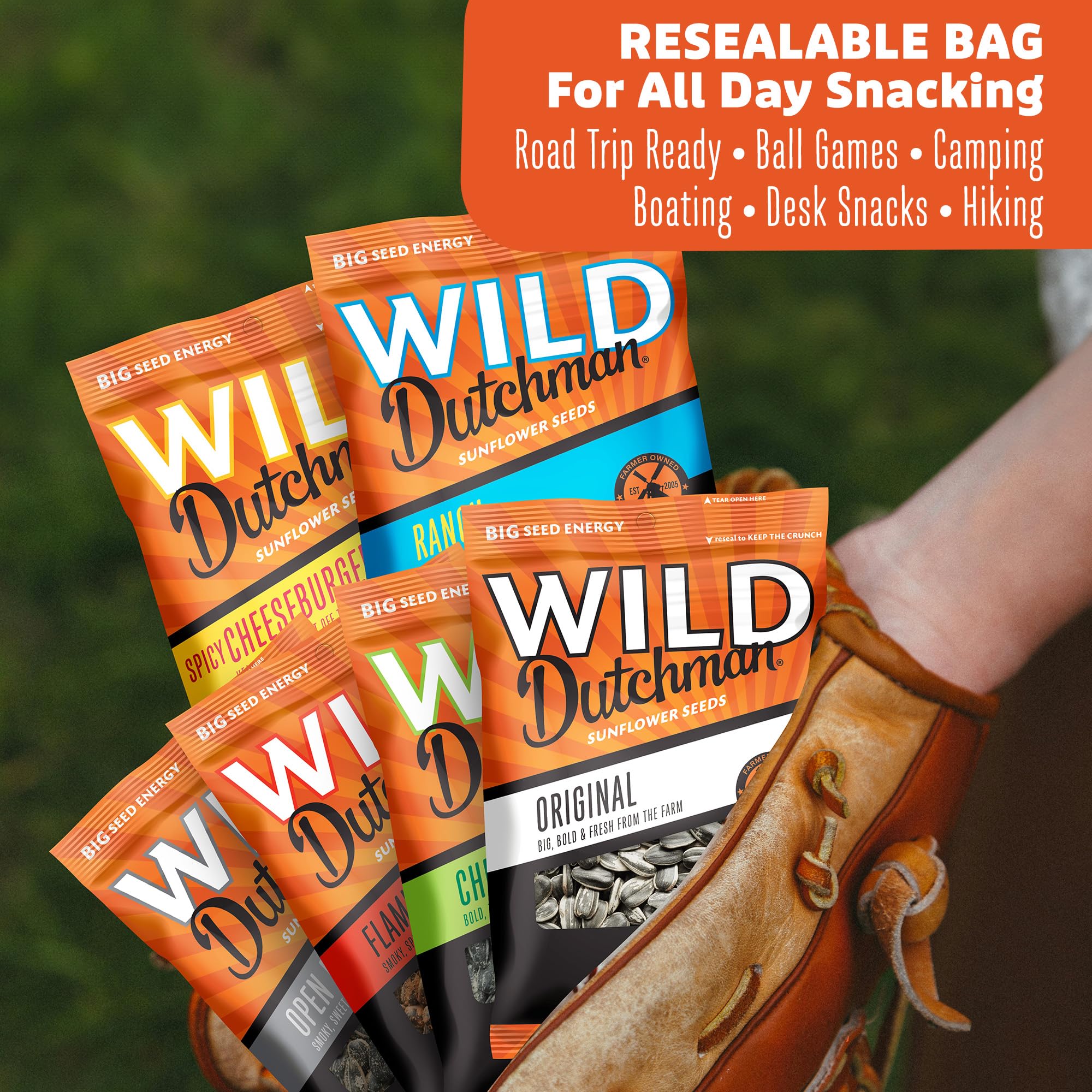 Wild Dutchman Roasted Sunflower Seeds in a Resealable Bag for Ultimate Freshness and an Easy Pour, 5 Flavor Variety Snack Pack, 5.5 oz (Pack of 5)