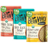 BeanVIVO - Variety 3 Pack (10 oz each) - Organic Baja Black Beans, Three Bean Vegan Chili, Coconut Curry Chickpeas - Seasoned & Ready to Eat, Plant
