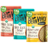 BeanVIVO - Variety 3 Pack (10 oz each) - Organic Baja Black Beans, Three Bean Vegan Chili, Coconut Curry Chickpeas - Seasoned & Ready to Eat, Plant