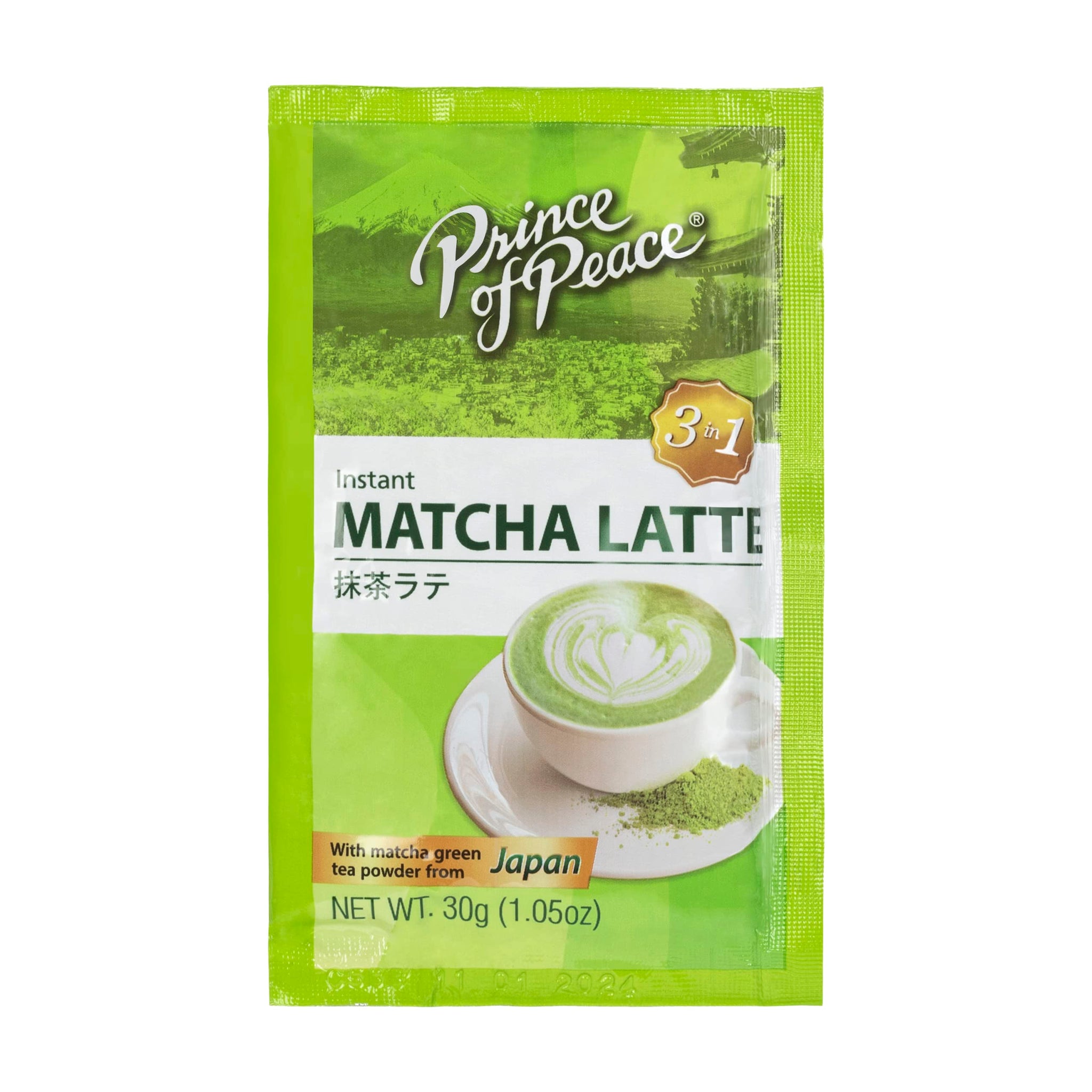 Prince of Peace 3 in 1 Matcha Latte Instant Beverage, 24 Sachets - Made with Matcha Powder from Japan - Instant Hot or Cold Beverage - Easy to Brew