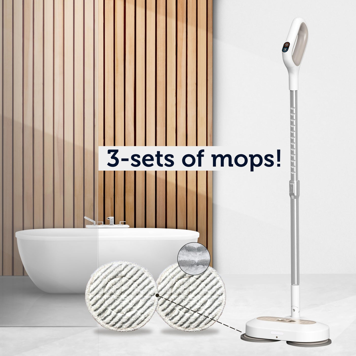 Impecca Electric Mop, Cordless Spinning Mop with Dual Motor with LED Headlights, 3-Set of Spin mops Water Tank for Multi-Surface, Self-Propelled