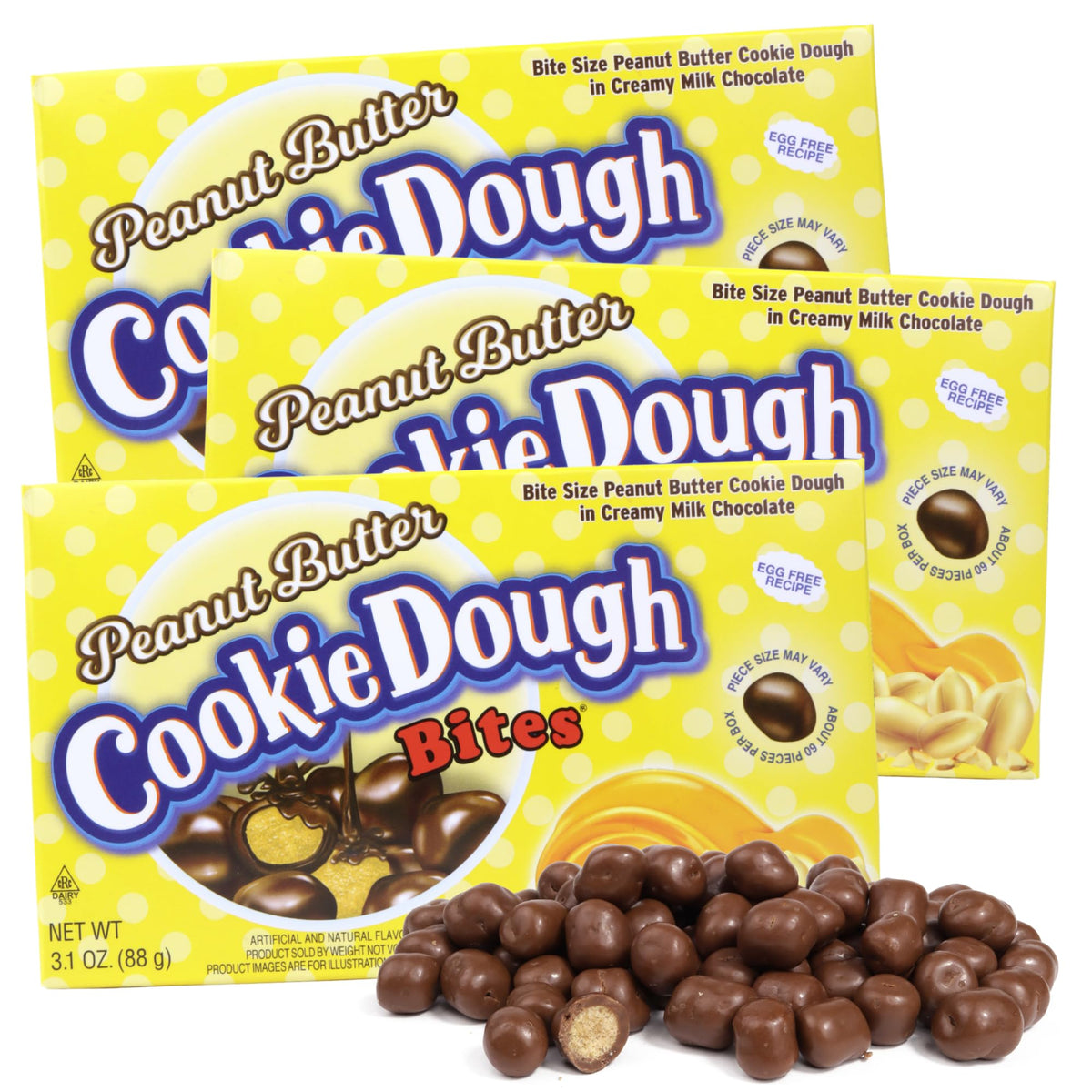 Peanut Butter Edible Cookie Dough Bites, Mini Dessert Topper Candy, 3.1 Ounces (Pack of 3)