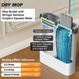CTIME Flat Mop and Bucket Set with Wringer?Wet and Dry Use?Hands-Free Flat Mops for Floor Cleaning and Window Wall Cleaner with 2 Microfiber Pads.