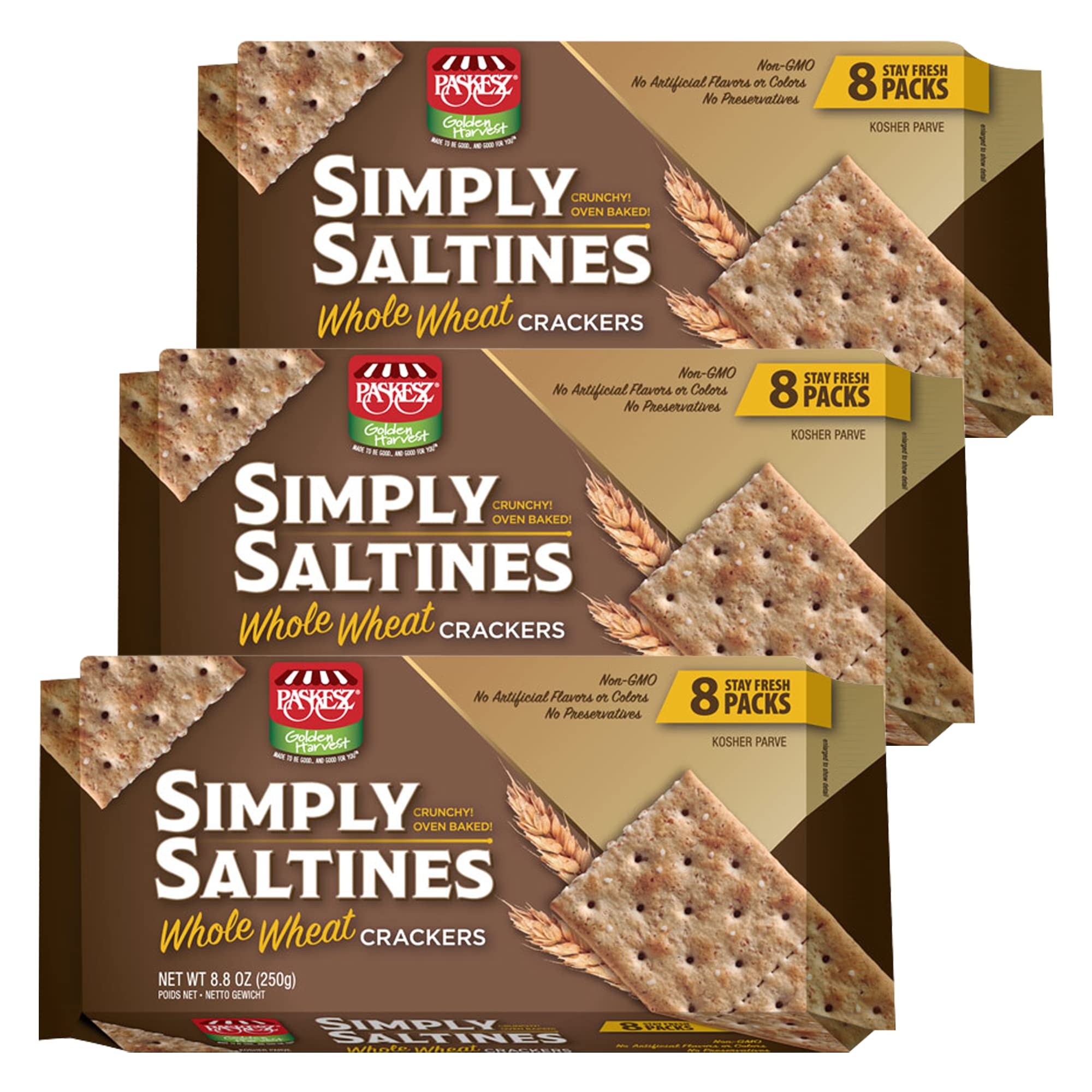 Only Kosher Candy Simply Saltines Whole Wheat Crackers, Crunchy Oven Baked Kosher Parve Non-GMO, No Artificial Flavor and Color Contain 8 Stay Fresh