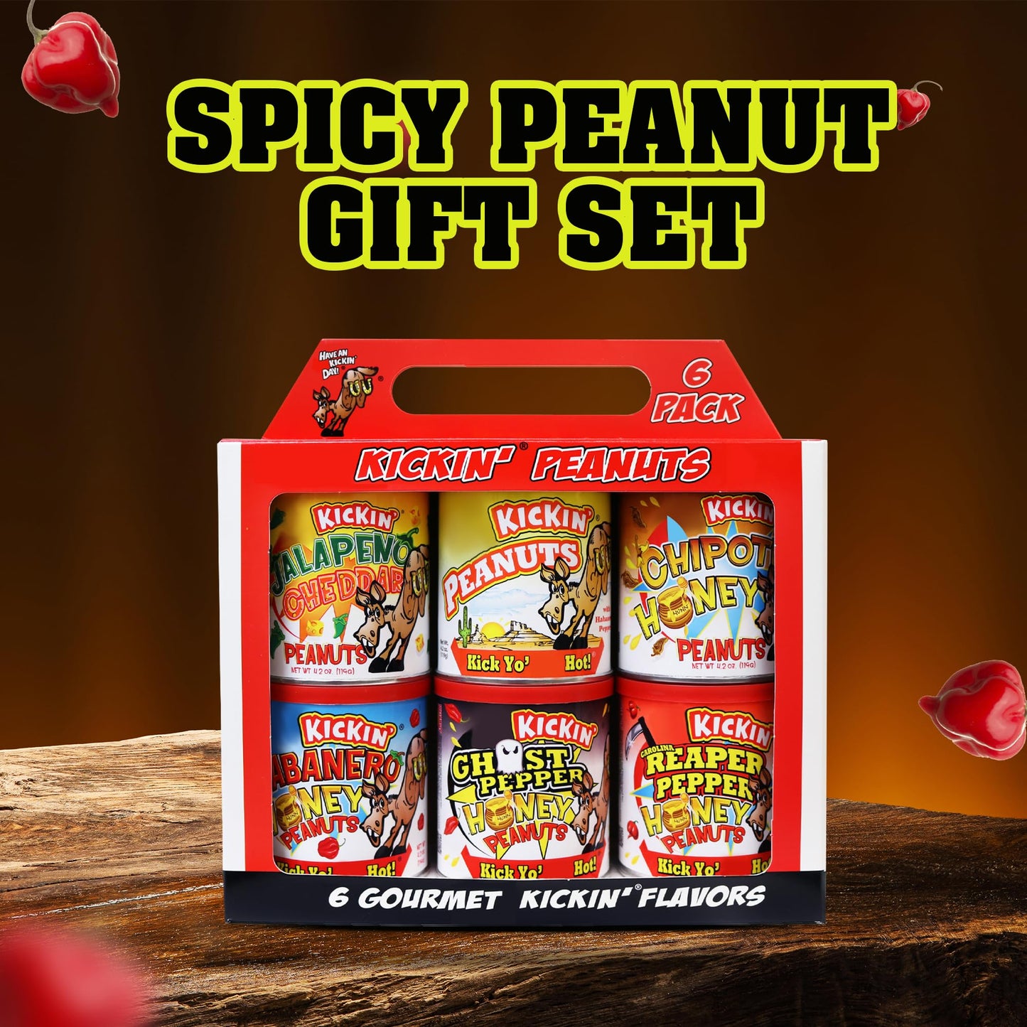 ASS KICKIN’ Spicy Hot Peanuts - Variety Pack 4.25oz 6 Pack - Ultimate Spicy Gourmet Gift Peanuts - Try if you dare!