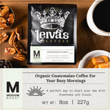 Leiva’s Breakfast Blend Medium Roast Coffee (8oz), Freshly Roasted, Small Batch Guatemalan Beans - Organic Single Origin Coffee Ground - Low Acidity