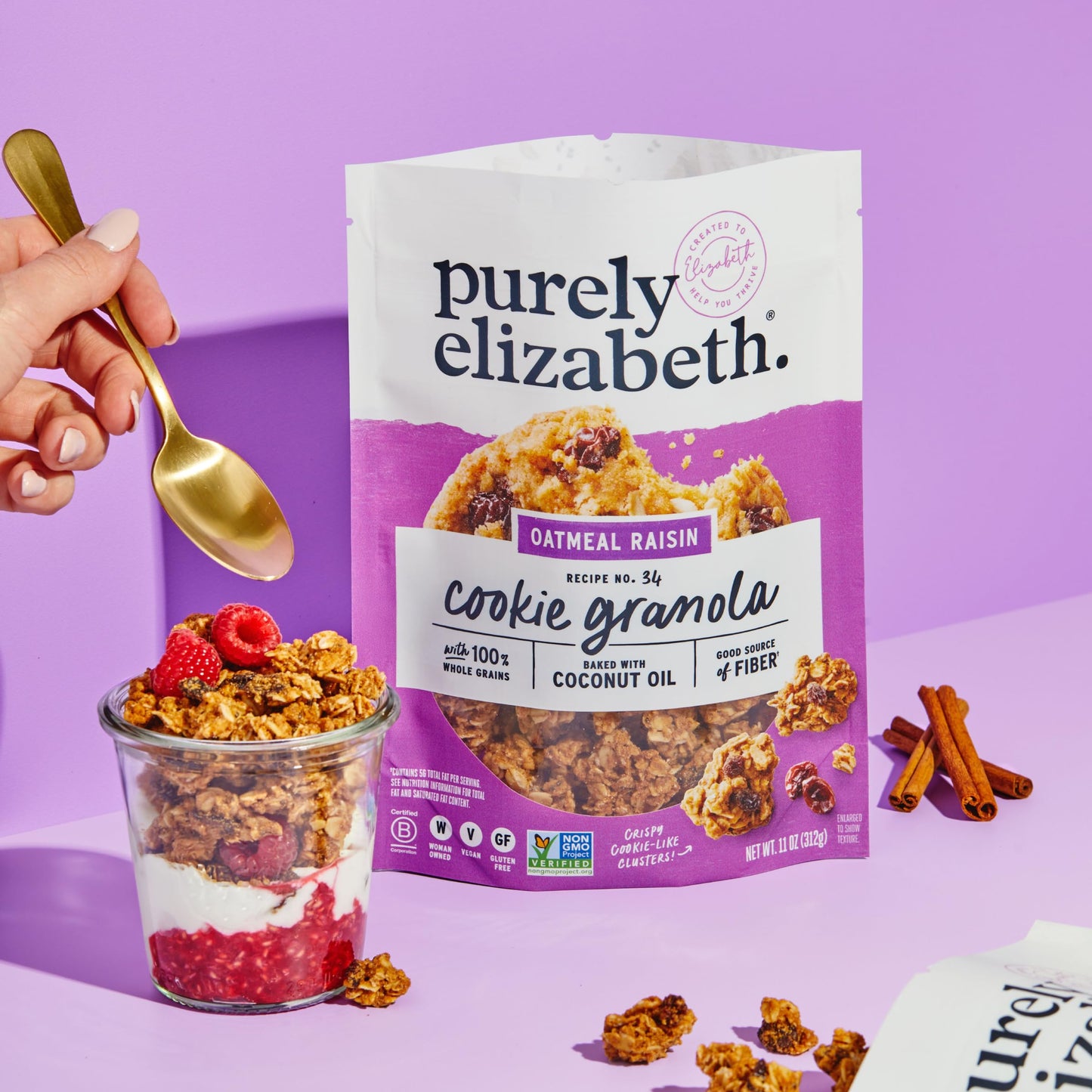 Purely Elizabeth, Cookie Granola, Oatmeal Raisin, 11oz Bag (3 Pack)