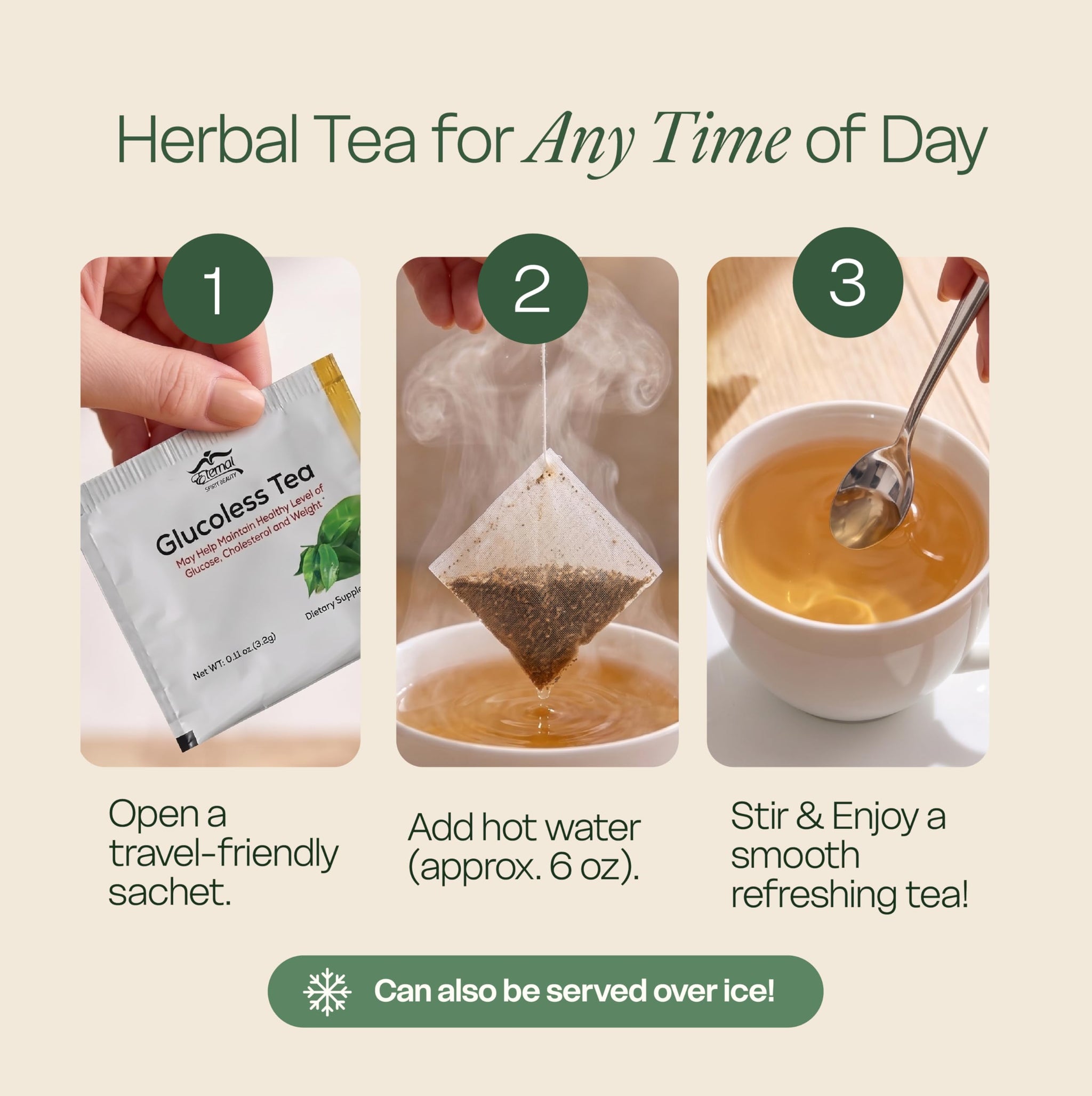 Eternal Spirit Beauty Glucoless Tea - Herbal Dietary Supplement with Gymnema & Bitter Melon - 15 Tea Bags - Supports Natural Metabolism & Daily