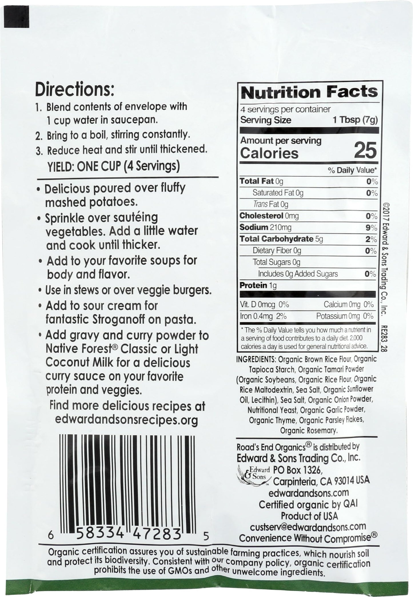 ROADS END ORGANICS Organic Savory Herb Gravy Mix, 1 OZ