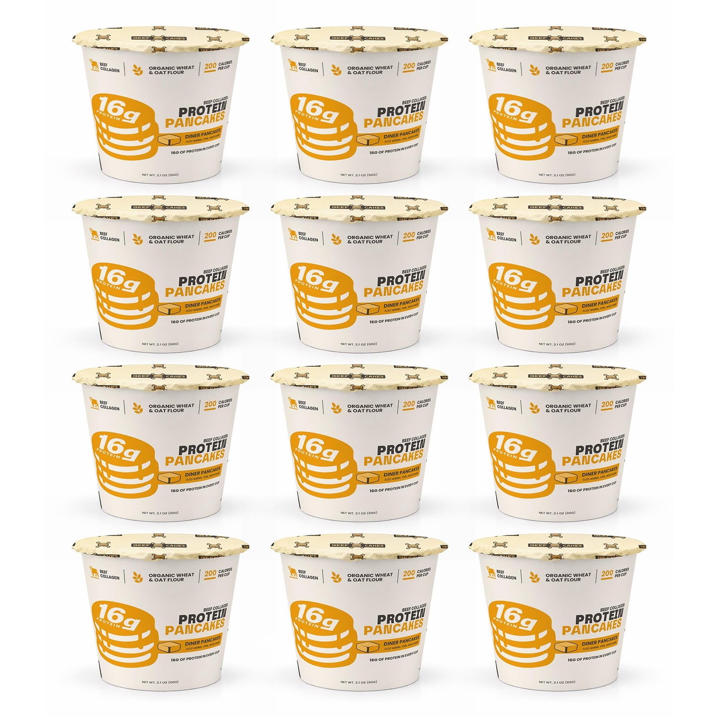 Beef Cakes Beef Collagen Protein Breakfast - 12 Pack Instant Protein Diner Pancakes with 16g Protein, Beef Collagen, Seed Oil Free, Dairy Free, Quick & Easy Breakfast in a Cup