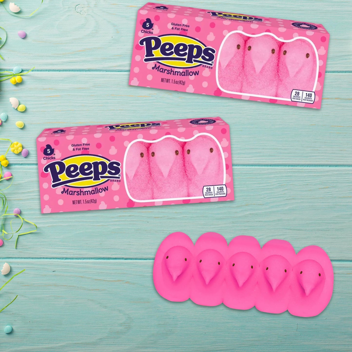 Pink and Blue Peeps Marshmallow Chicks, Classic Easter Basket Stuffers, Gender Reveal Themed Candy or Dessert Toppers, 5 in Each (Pack of 4)