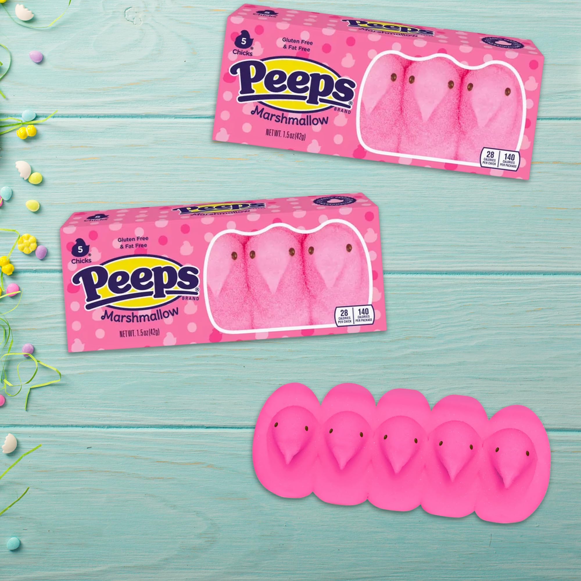 Pink and Blue Peeps Marshmallow Chicks, Classic Easter Basket Stuffers, Gender Reveal Themed Candy or Dessert Toppers, 5 in Each (Pack of 4)