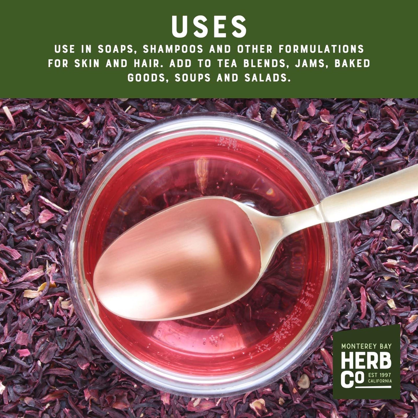 Organic Hibiscus Flower Cut & Sifted, by Herb Co, Hibiscus Sabdariffa, from Germany & Egypt, Kosher, for Hot or Cold Beverages, Tea, Jams, Baked