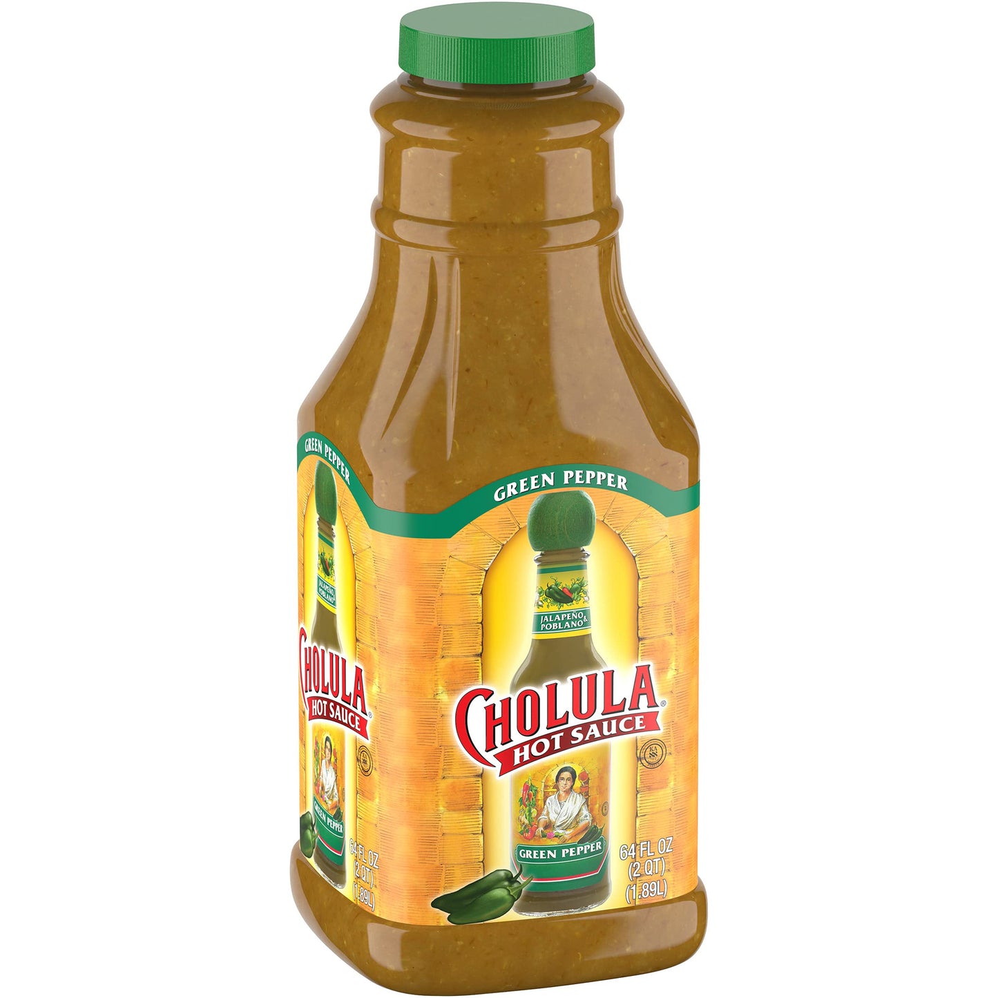 Cholula Green Pepper Hot Sauce, 64 fl oz - One 64 Fluid Ounce Bulk Container of Green Jalapeno Hot Sauce, Perfect for Eggs, Fried Chicken, Tuna