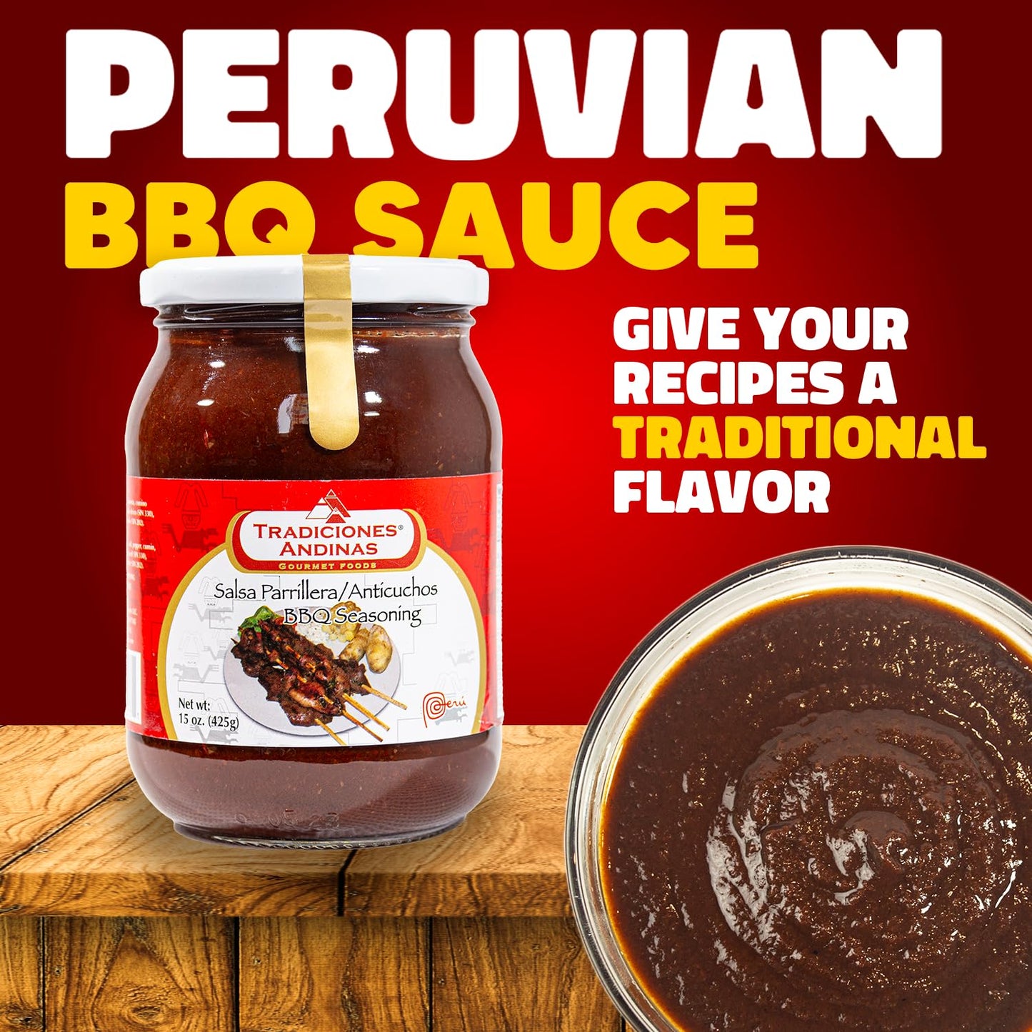 Tradiciones Andinas Peruvian Anticucho Sauce 15 oz - Aderezo Para Anticuchos, Marinade Brochette Paste Peru, Roasted Peruvian Seasoning, Salsa BBQ