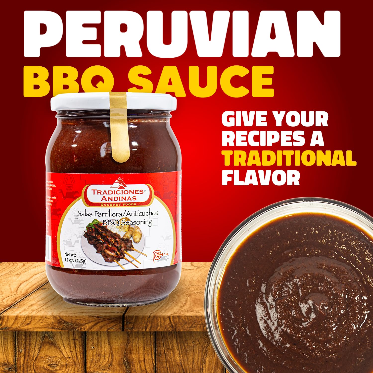 Tradiciones Andinas Peruvian Anticucho Sauce 15 oz - Aderezo Para Anticuchos, Marinade Brochette Paste Peru, Roasted Peruvian Seasoning, Salsa BBQ