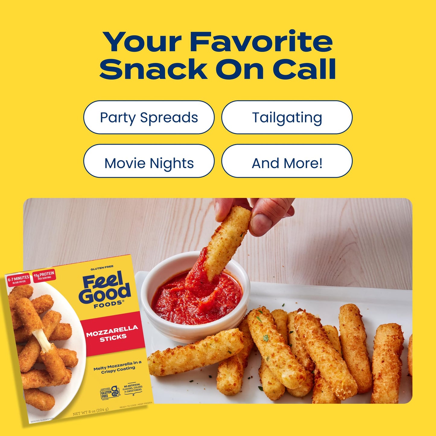 Feel Good Foods Gluten-Free Mozzarella Sticks with Crispy Breading | Frozen Appetizer 8oz