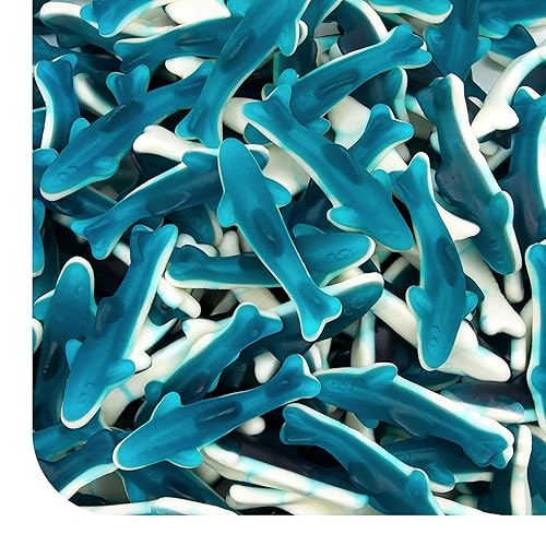 Blue Sharks Gummy Candy - 2 Pound Bulk Bag - Blue Raspberry Shark Gummies - Fun Gummy Fish for Candy Buffets, Gender Reveal, Beach Parties, and Ocean