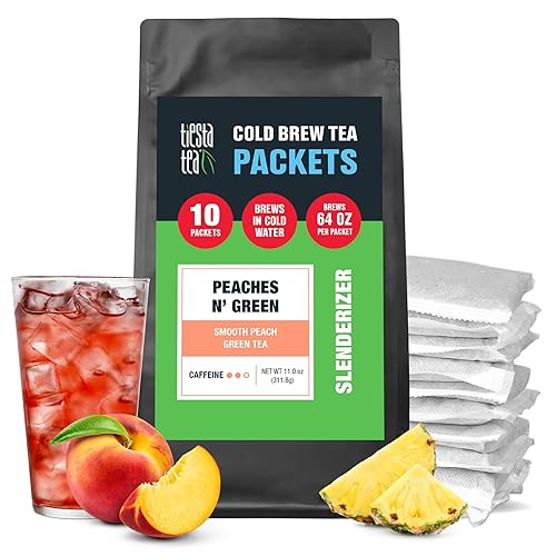 Tiesta Tea - Peaches N' Green Cold Brew, Loose Leaf, Smooth Peach Green Tea, Premium Medium Caffeinated Iced Drink, Cold Brew Packets, Makes 64 oz