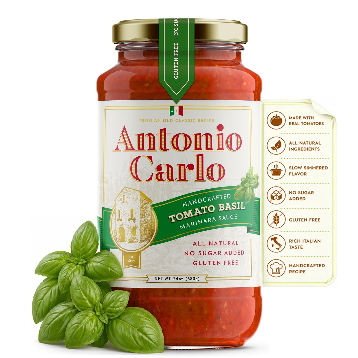 NEW! Antonio Carlo Authentic Italian (3 Generations) Handmade Gourmet Marinara Sauce - FRESH, No Preservatives, Vegan Marinara Spaghetti & Pasta Sauce
