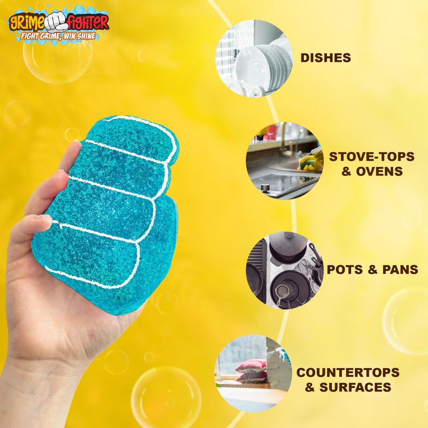Degreaser Dish Soap Infused Cleaning Sponge, Activates with Water, 2 Pack, Non Scratch, Ergonomic, Fresh Citrus Orange Scent