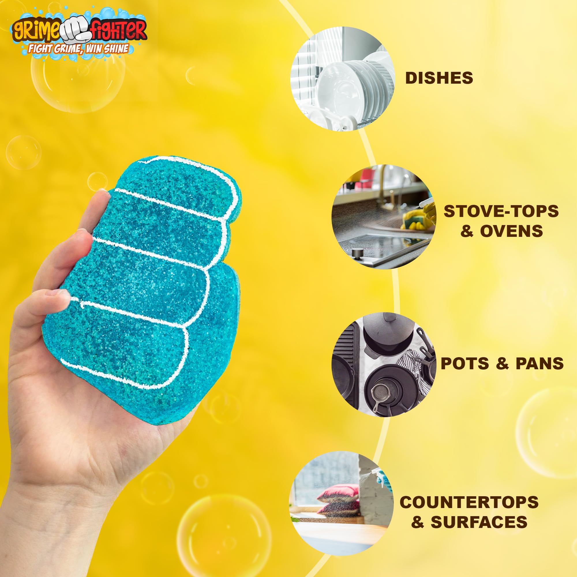 Degreaser Dish Soap Infused Cleaning Sponge, Activates with Water, 2 Pack, Non Scratch, Ergonomic, Fresh Citrus Orange Scent