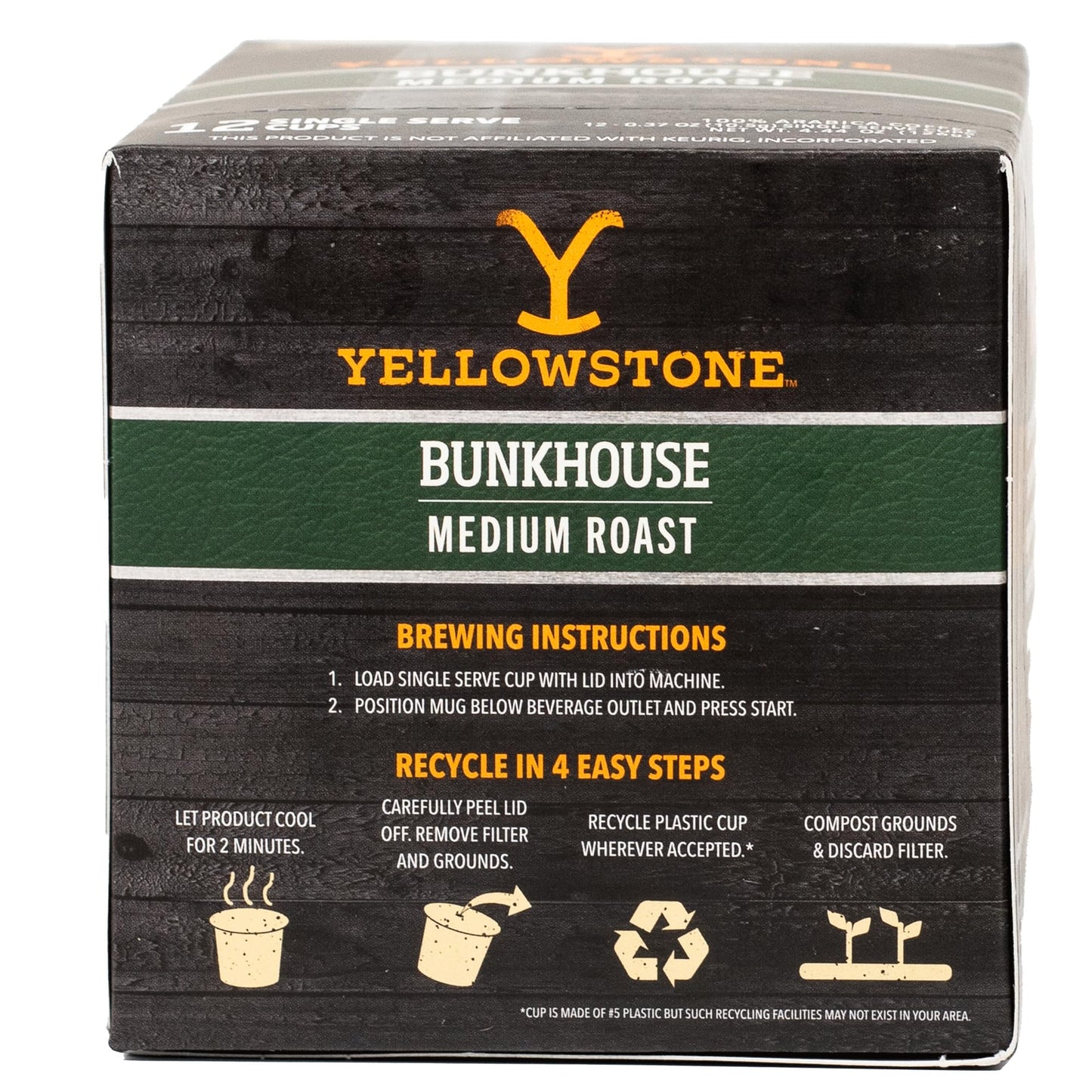 Yellowstone Bunkhouse Medium Roast Coffee, Single Serve Recyclable Pods/Cups, 100% Arabica Beans, 36 Count