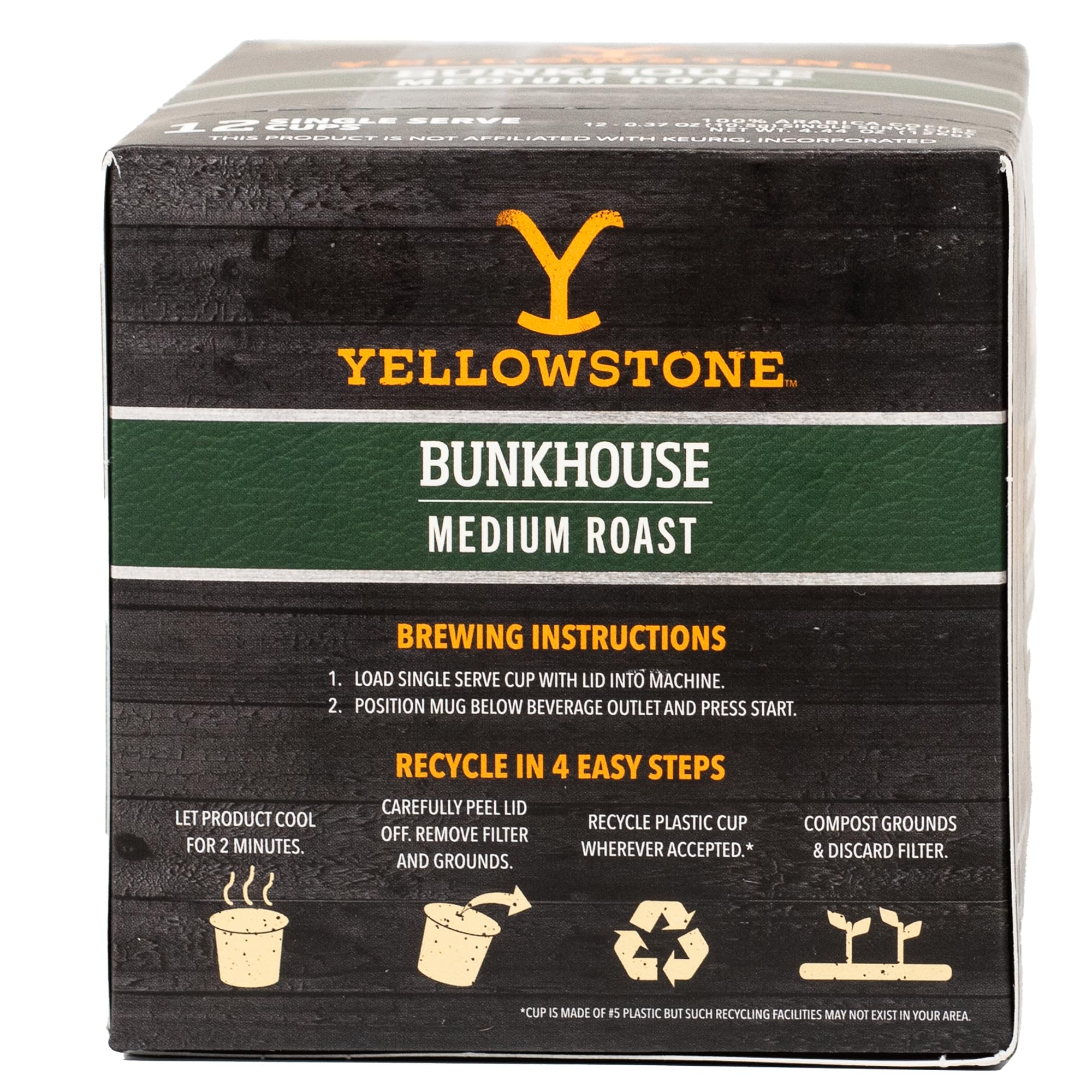 Yellowstone Bunkhouse Medium Roast Coffee, Single Serve Recyclable Pods/Cups, 100% Arabica Beans, 36 Count