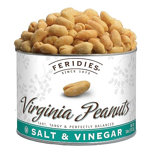 FERIDIES Salt and Vinegar Virginia Peanuts, Extra Large Roasted, 18 Oz Resealable Gourmet Snack Tin